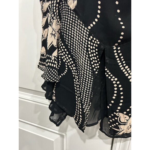 Chicos Design Floral Dot Midi Skirt Black Beige Sz M Rayon Boho Whimsigoth - Picture 4 of 11